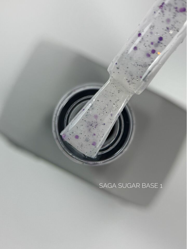 SAGA. Sugar base, #01, 10 ml. Кольорова база з блискітками #2