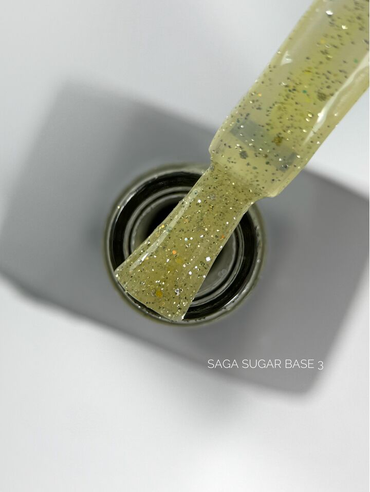 SAGA. Sugar base, #03, 10 ml. Кольорова база з блискітками #2