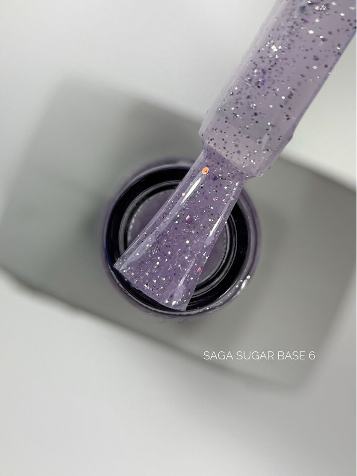 SAGA. Sugar base, #06, 10 ml. Кольорова база з блискітками #2