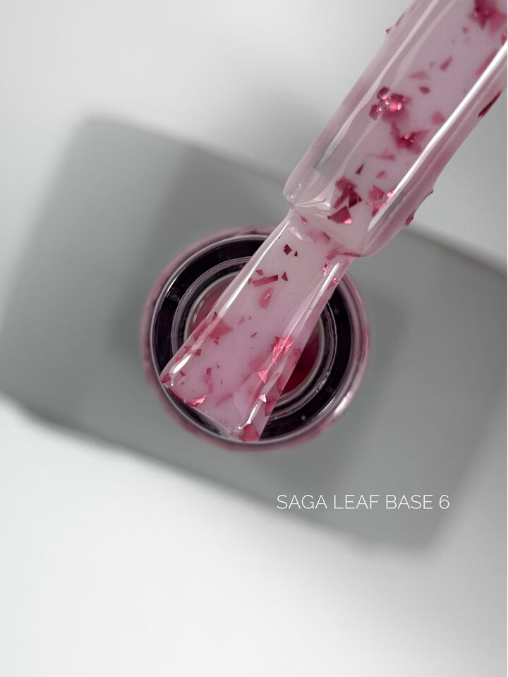 SAGA. Leaf base, #06, 10 ml. Кольорова база із рожевою поталлю #1