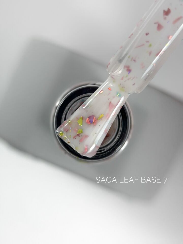 SAGA. Leaf base, #07, 10 ml. Кольорова база із різнокольоровою поталлю #1