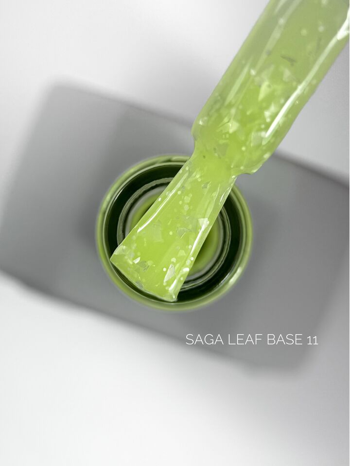 SAGA. Leaf base, #11, 10 ml. Кольорова база із білою поталлю #1