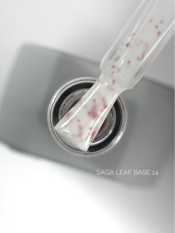 SAGA. Leaf base, #14, 10 ml. Кольорова база із рожевою поталлю #1