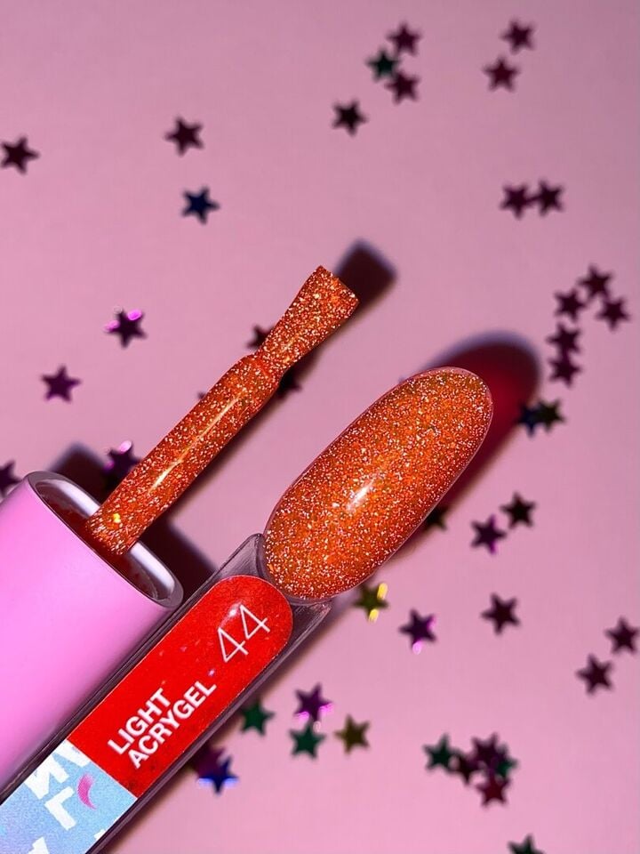 LUNAmoon. Light Acrygel #44 Bright red shimmer, 13 ml, gel reflectante líquido, rojo-naranja con shimmer #6