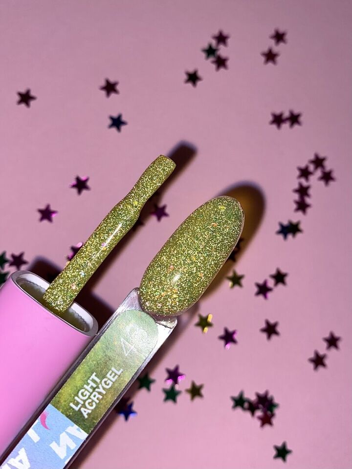 LUNAmoon. Light Acrygel #43 Gold shimmer, 13 ml, gel líquido reflectante, dorado con shimmer #6