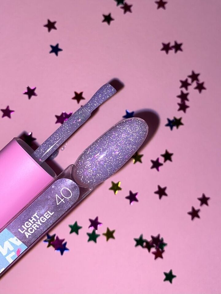 LUNAmoon. Light Acrygel #40 Lilac shimmer, 13 ml, gel líquido reflectante, lila con shimmer #6