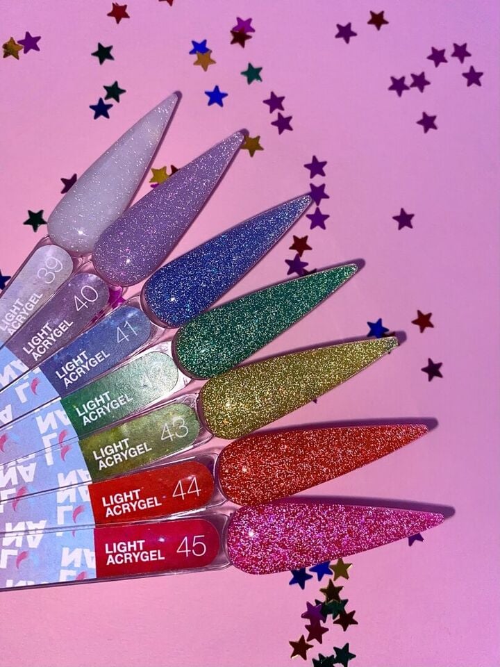 LUNAmoon. Light Acrygel #40 Lilac shimmer, 13 ml, gel líquido reflectante, lila con shimmer #8