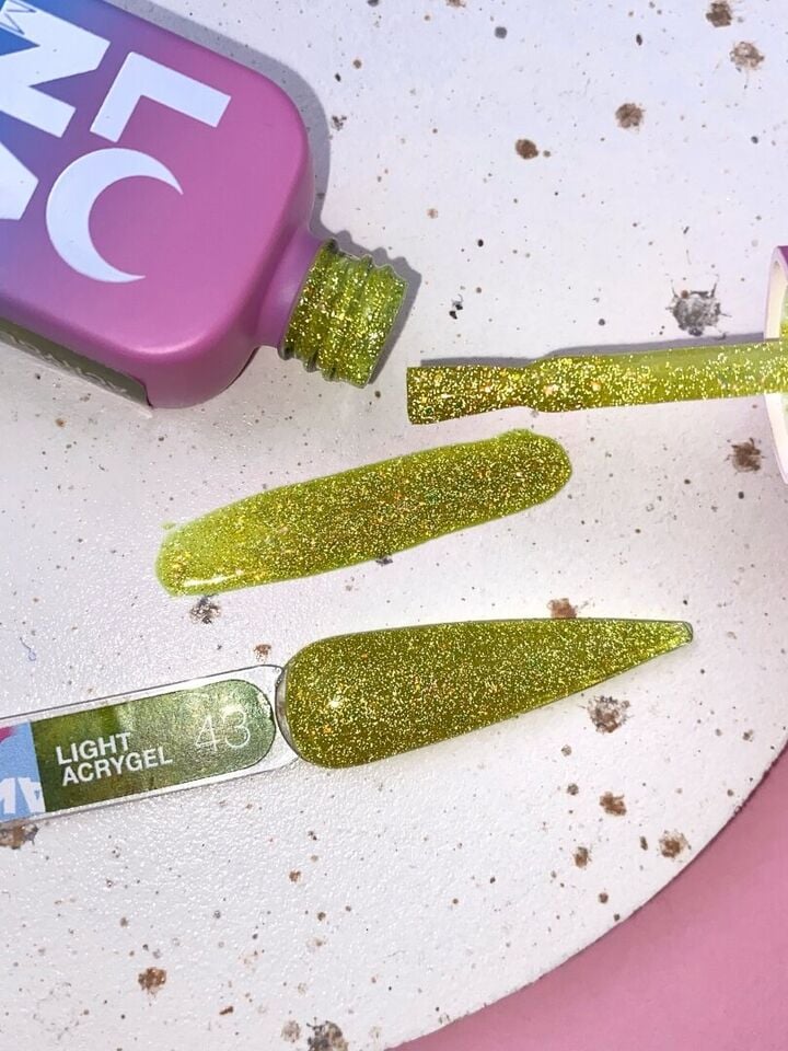 LUNAmoon. Light Acrygel #43 Gold shimmer, 13 ml, gel líquido reflectante, dorado con shimmer #5