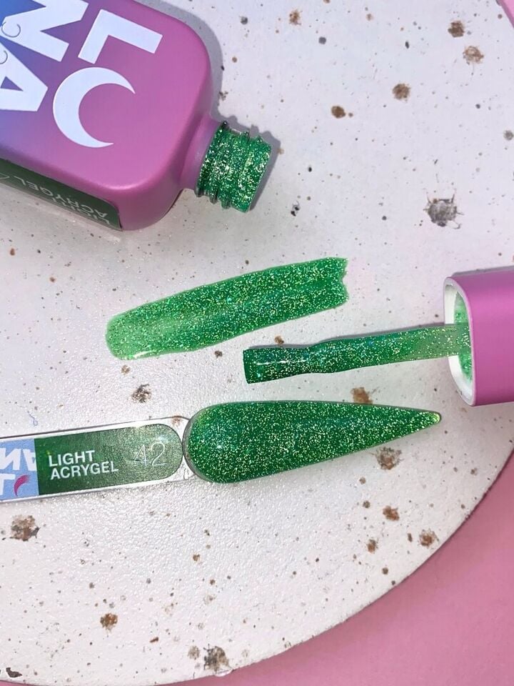 LUNAmoon. Light Acrygel #42 Green shimmer, 13 ml, gel líquido reflectante, verde con shimmer #6