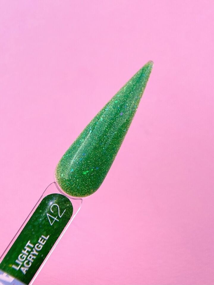 LUNAmoon. Light Acrygel #42 Green shimmer, 13 ml, gel líquido reflectante, verde con shimmer #4