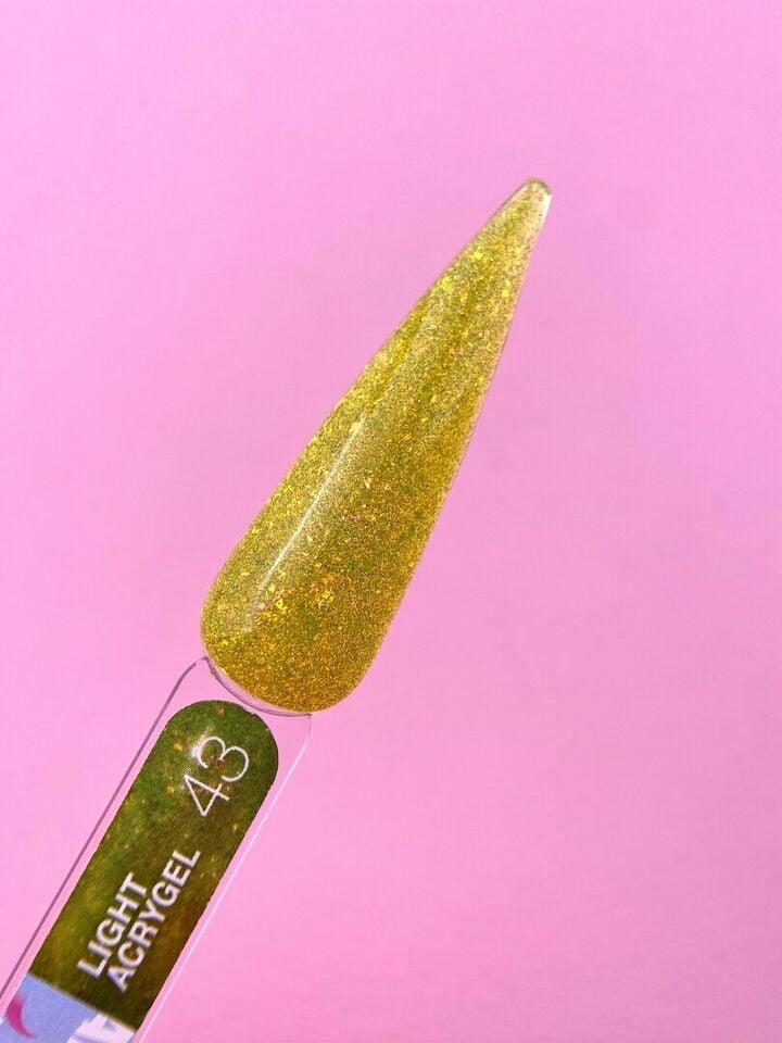 LUNAmoon. Light Acrygel #43 Gold shimmer, 13 ml, gel líquido reflectante, dorado con shimmer #3