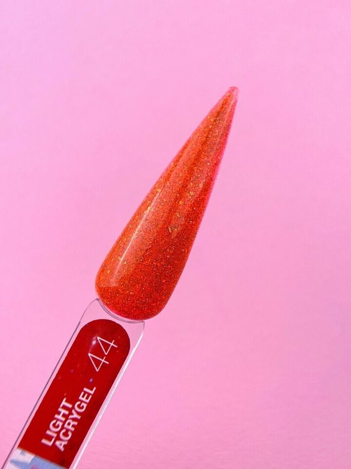 LUNAmoon. Light Acrygel #44 Bright red shimmer, 13 ml, gel reflectante líquido, rojo-naranja con shimmer #3