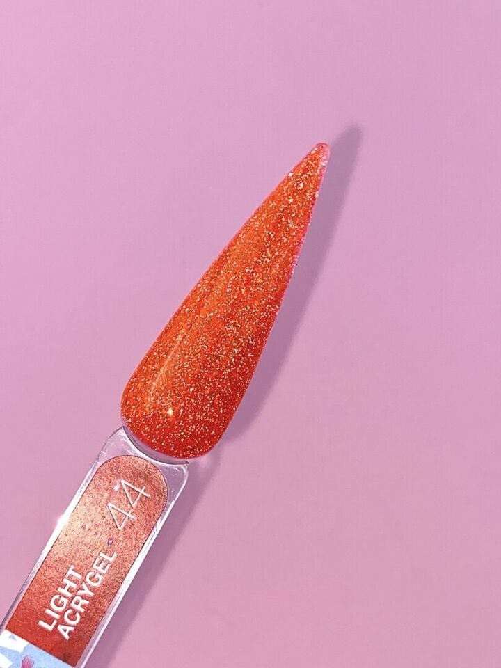 LUNAmoon. Light Acrygel #44 Bright red shimmer, 13 ml, gel reflectante líquido, rojo-naranja con shimmer #4