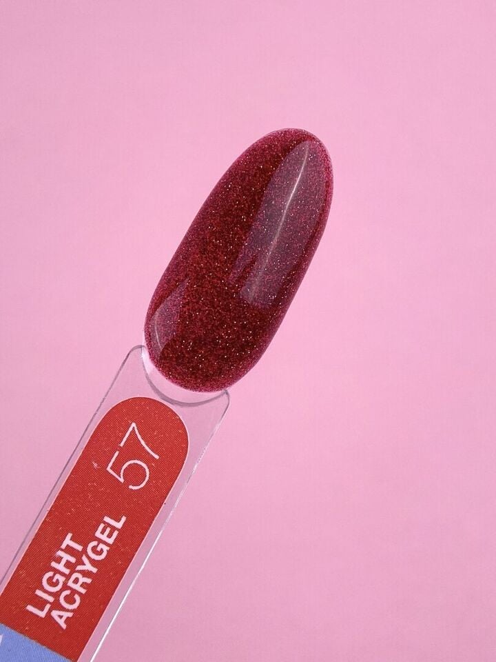 LUNAmoon. Light Acrygel #57 Red with shimmer, 13 ml, gel líquido reflectante para fortalecimiento, rojo con destellos #4