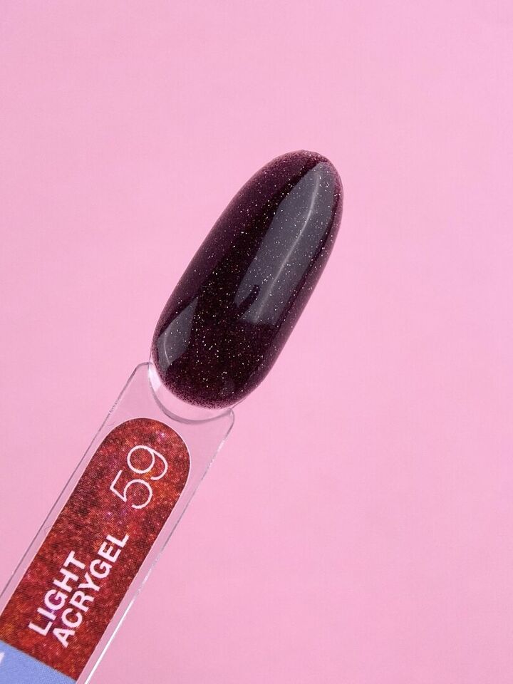 LUNAmoon. Light Acrygel #59 Burgundy with shimmer, 13 ml, gel líquido reflectante para fortalecimiento, burdeos con shimmer #4