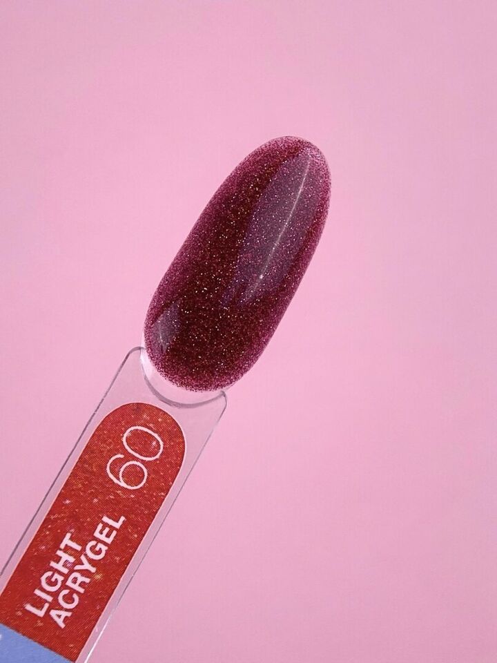 LUNAmoon. Light Acrygel #60 Crimson with shimmer, 13 ml, gel líquido reflectante para fortalecimiento, carmesí con shimmer #4