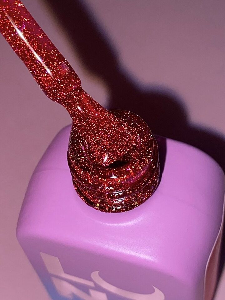 LUNAmoon. Light Acrygel #57 Red with shimmer, 13 ml, gel líquido reflectante para fortalecimiento, rojo con destellos #3