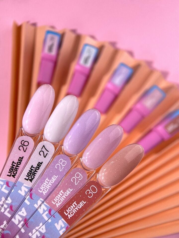 LUNAmoon. Light Acrygel #29 Violet pink with shimmer, 30 ml, gel líquido, violeta-rosa con shimmer #3