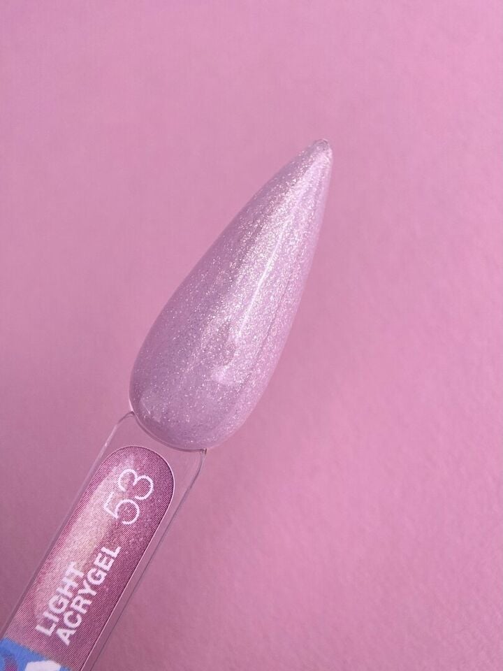 LUNAmoon. Light Acrygel #53 Pink mauve with shimmer, 30 ml, gel líquido para fortalecimiento, rosa lila con shimmer #3