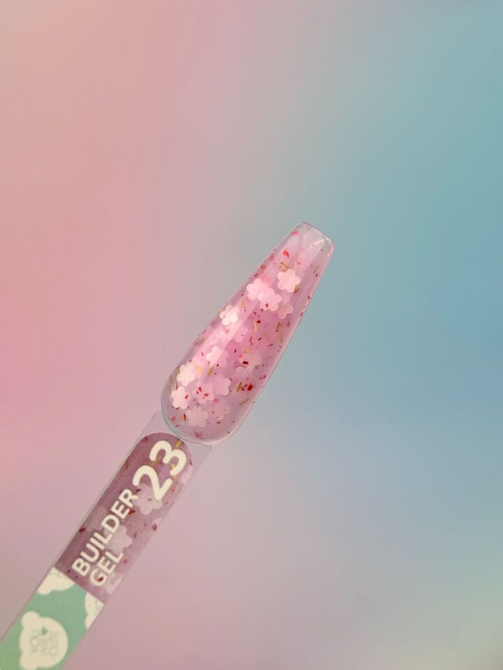 You Are Cute. Builder Gel #23, 15 ml, гель для нарощування з білими квіточками та кольоровими частинками #3