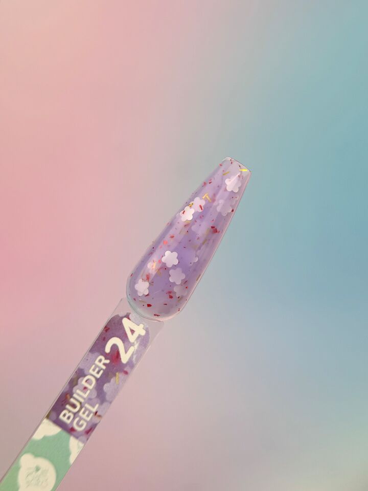 You Are Cute. Builder Gel #24, 15 ml, гель для нарощування з білими квіточками та кольоровими частинками #3