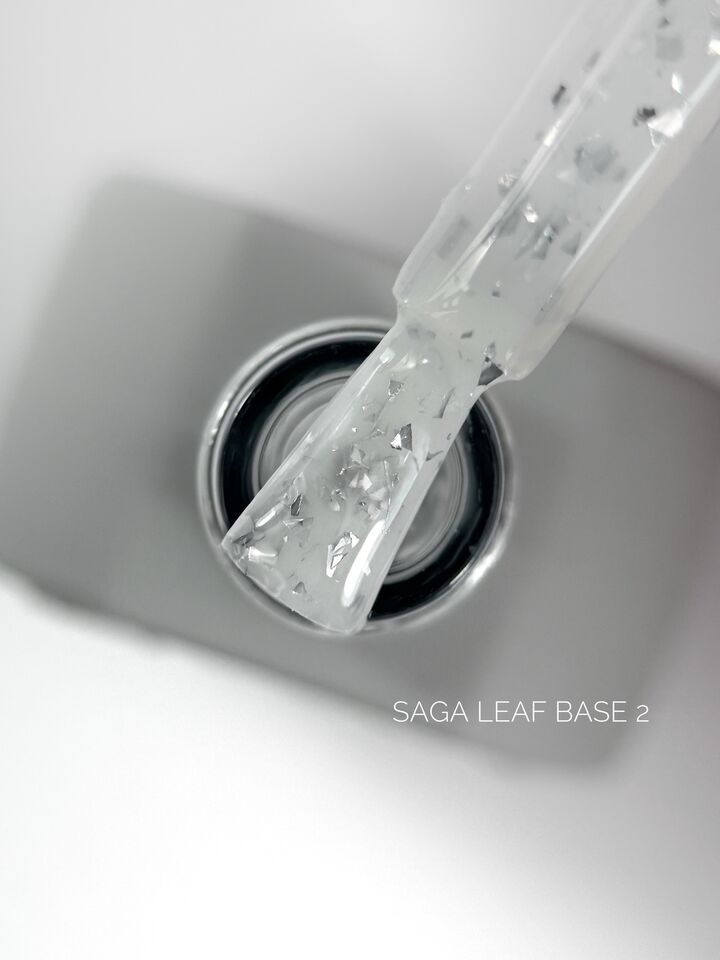 SAGA. Leaf base, #02, 10 ml. Кольорова база із срібною поталлю #1