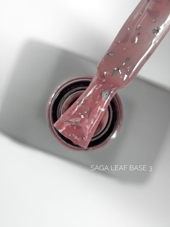 SAGA. Leaf base, #03, 10 ml. Кольорова база із срібною поталлю #1