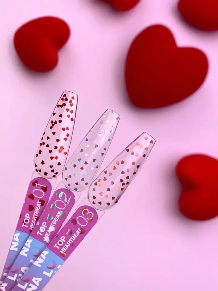 LUNAmoon. Heartbeat Top Coat, №3, 13 ml, топ з дрібними рожево-золотистими сердечками #3