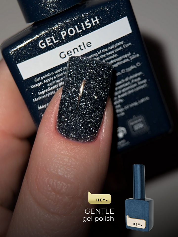 HEYLOVE. Reflective Gel Polish, GENTLE, 15 ml, гель-лак, темно-синій зі срібними світловідбиваючими частинками #2