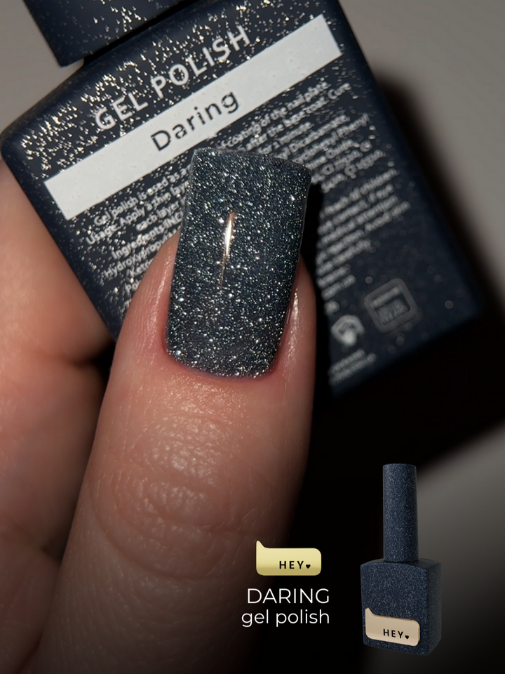 HEYLOVE. Reflective Gel Polish, DARING, 15 ml, gel polish, azul escuro com partículas prateadas refletivas #2