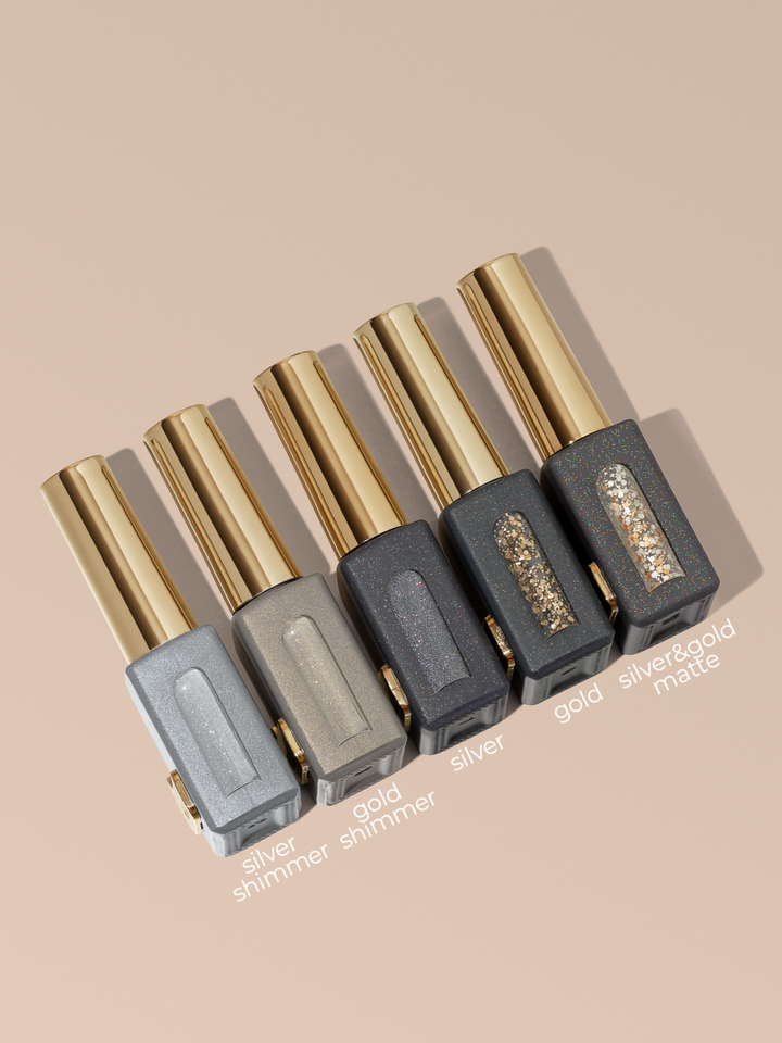 HEYLOVE. Coin Matte Top coat, Silver & Gold, 15 ml, Топ матовий зі срібними та золотистими шестигранниками #4