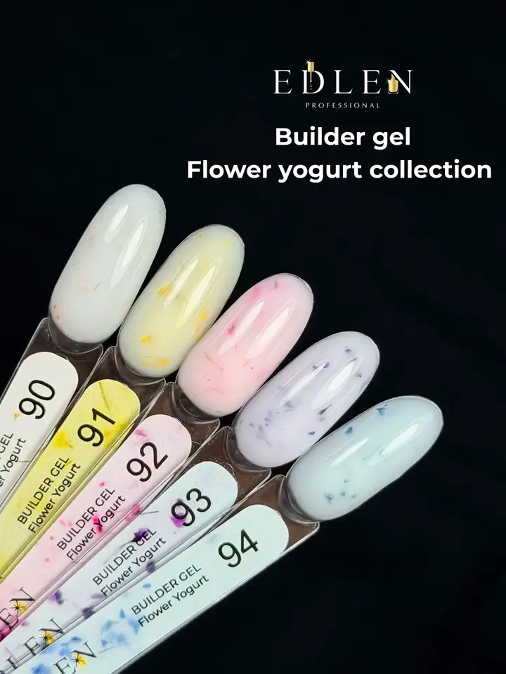 EDLEN. Builder gel, Flower Yogurt #93, 30 ml. Гель для нарощування, з сухоцвітами #3