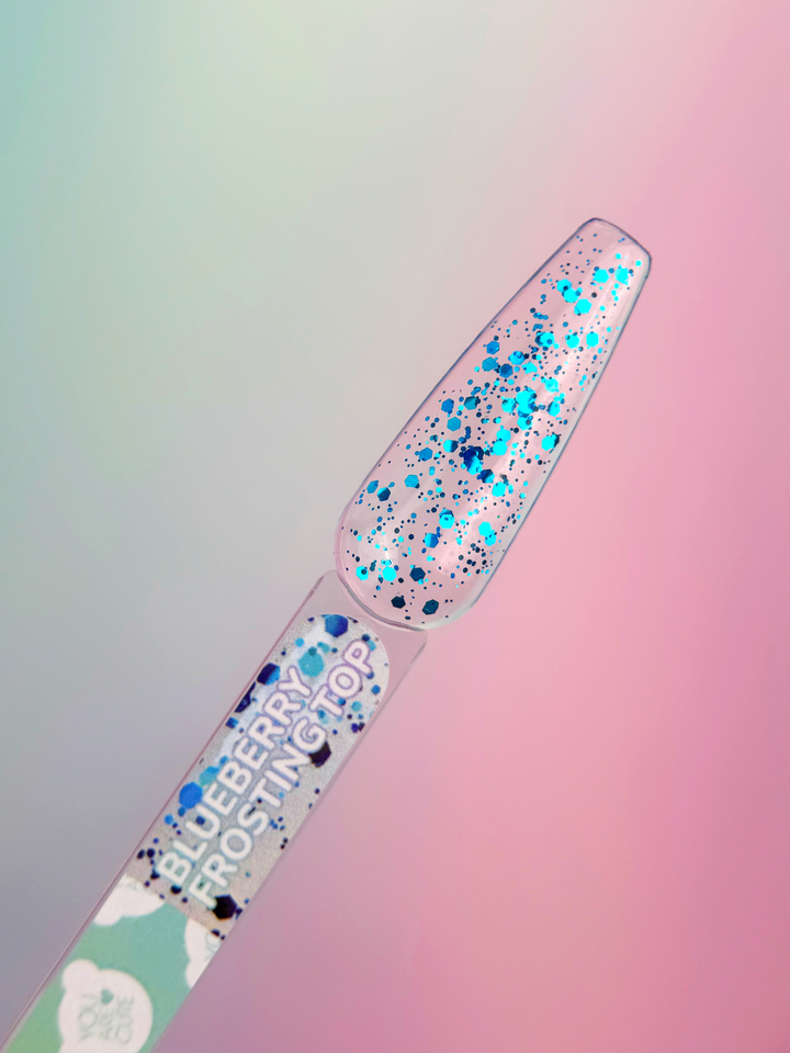 You Are Cute. Blueberry Frosting Top Coat, 5 ml, топ із синьо-чорним декоративним міксом — You Are Cute, NAILSMADE