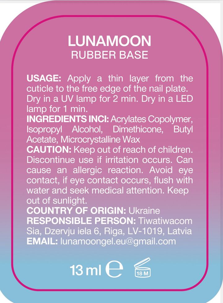 LUNAmoon. RUBBER BASE, clear, 13 ml, прозора каучукова база #4