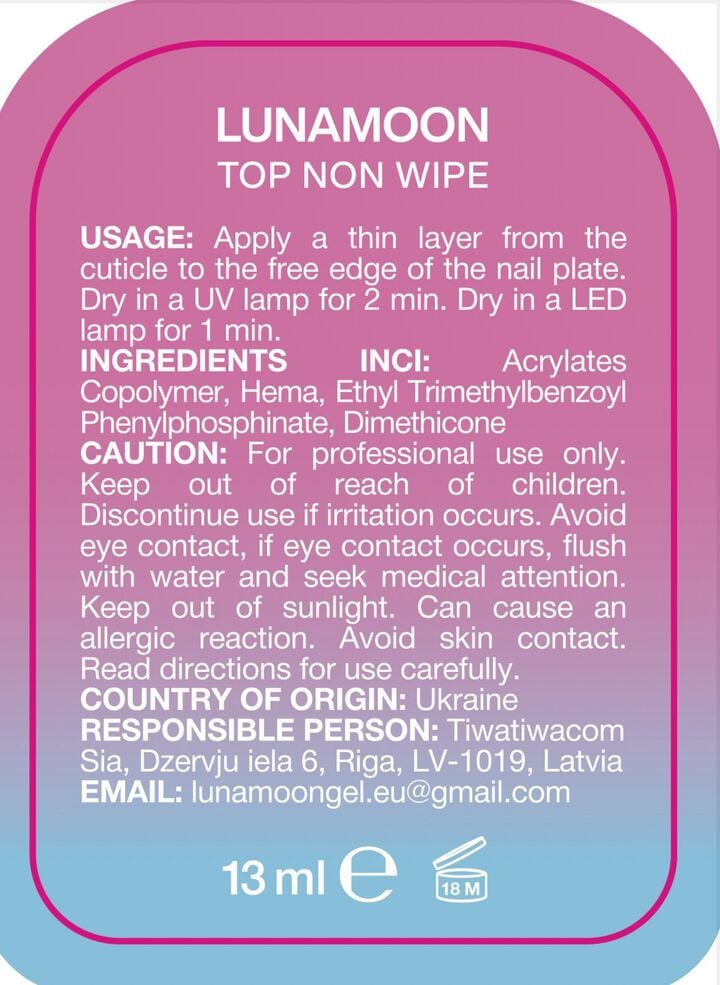 LUNAmoon. NON WIPE UV Top Coat, 13 ml, глянцевий топ з УФ-фільтрами без липкого шару для білих відтінків #3