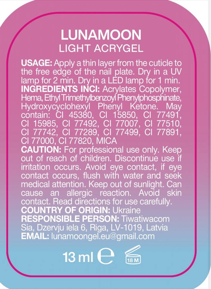 LUNAmoon. Elegant Light Acrygel #6, 13 ml, рідкий гель — LUNAmoon, NAILSMADE