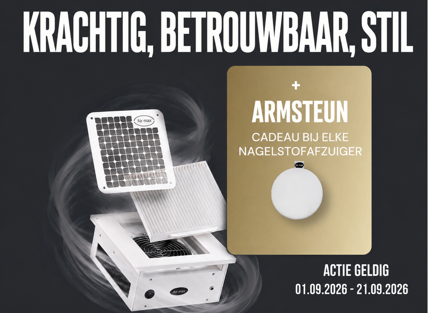 KRACHTIG, BETROUWBAAR, STIL
+ ARMSTEUN
CADEAU BIJ ELKE NAGELSTOFAFZUIGER
ACTIE GELDIG
01.09.2026 – 21.09.2026